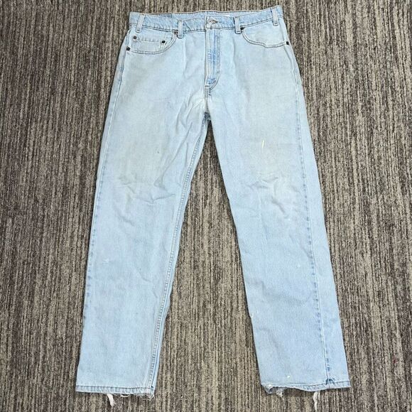 Levi’s 505 Men’s 36x30 Regular Fit Straight Leg Distressed Blue Jeans Light Wash - Picture 1 of 4